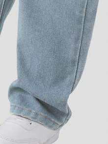 SHEIN Playful Pals Quần jean ống rộng cạp chun cho bé gái - Rửa nhẹ - Xem 4