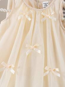 SHEIN Une robe bébé fille élégante en maille tissée de couleur unie, col rond, sans manches. Convient pour les mariages, les anniversaires, les rassemblements, les fêtes, les sorties et autres occasions. Robe d'été élégante - Kaki - Voir 2