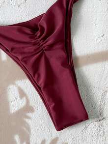 Swim Vcay 1pc Women's Solid Color Thong Bikini Bottom, Minimalist Design Plain Bikini Sexy Swimwear Tie Bikini High Cut Bikini Solid Color Bikini - Burgundy - View 5