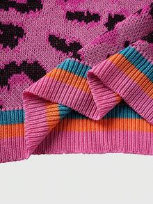 ROMWE MEN Street Life Men's Leopard Print Button Knit Sweater - Hot Pink - View 7