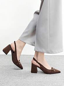 CUCCOO BIZCHIC Sepatu hak tebal wanita warna burgundy, desain minimalis klasik, cocok untuk bepergian, kencan, pesta, liburan, pernikahan, Natal, Hari Valentine, dan musim semi. - coklat flax - View 3