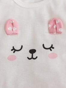 Newborn Baby Girl Cute Casual Knit Cartoon Pattern Top And Pink Pants Pajama Set - Pink - View 8