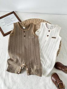 Playful Pals Set de 2 piezas Mono sin mangas con diseño de malla hueca de moda casual para bebés niños, adecuado para salidas de primavera/verano, vacaciones y uso diario - Multicolor - Ver 4