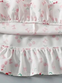 SHEIN Váy công chúa ngọt ngào hở lưng họa tiết hoa mùa hè mới, thời trang dễ thương cho bé gái, thắt nơ. - trắng - Xem 8