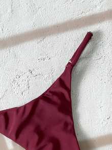 Swim Vcay 1pc Women's Solid Color Thong Bikini Bottom, Minimalist Design Plain Bikini Sexy Swimwear Tie Bikini High Cut Bikini Solid Color Bikini - Burgundy - View 3