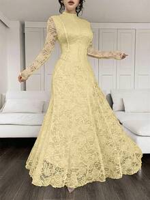 Feyla Đầm ren trắng thanh lịch dành cho phụ nữ - Màu vàng - Xem 2