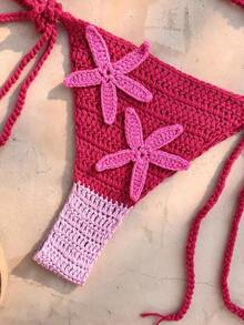 Swim Mod Women's Sexy Casual Beach Vacation Cute 3D Starfish Halter Neck Tie Cover Up - Hot Pink - View 5