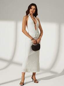 Lyxana Women's Elegant Backless Hollow-Out White Long Dress, Suitable For Party - White - View 4