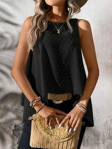 EMERY ROSE Áo tank top dáng chữ A màu trắng, cổ tròn, vạt bất đối xứng, kiểu dáng thường ngày, thích hợp cho mùa hè, giúp thon gọn vóc dáng. - màu đen - Xem 4