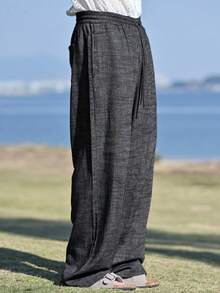 DAZY Men's Solid Black Elastic Waist Pants, Spring/Summer - Black - View 6