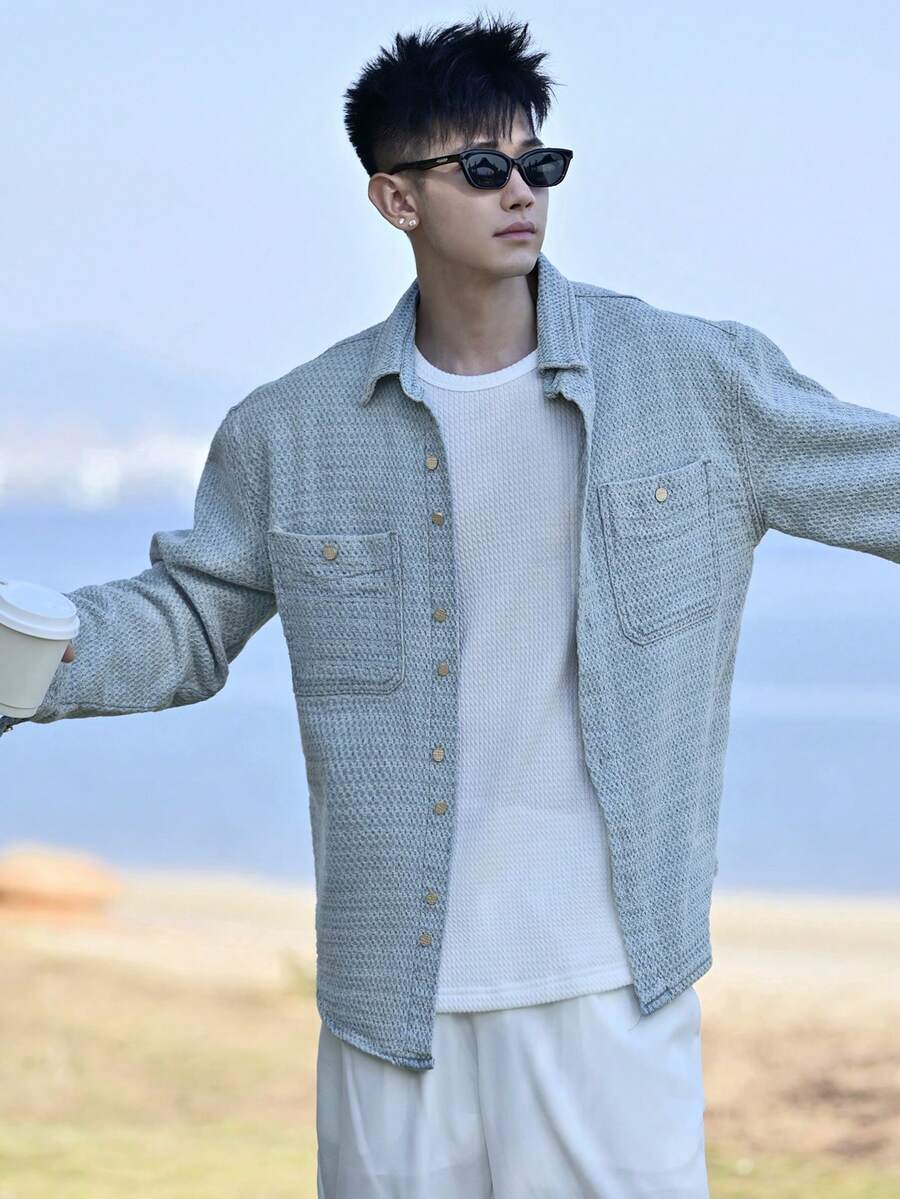 DAZY Chaqueta vaquera de hombre con textura lavada y vintage, primavera - Azul - Ver 1