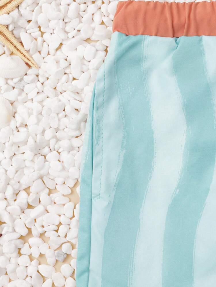 Striped Swim Shorts With Drawstring Waist