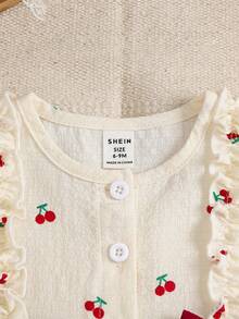 Souflis Souflis 1 pieza Vestido casual de niña pequeña con cuello redondo, sin mangas, con botones, estampado de frutas y volantes en el bajo, color albaricoque, adecuado para salidas de verano, viajes y fotografía - Albaricoque - Ver 6