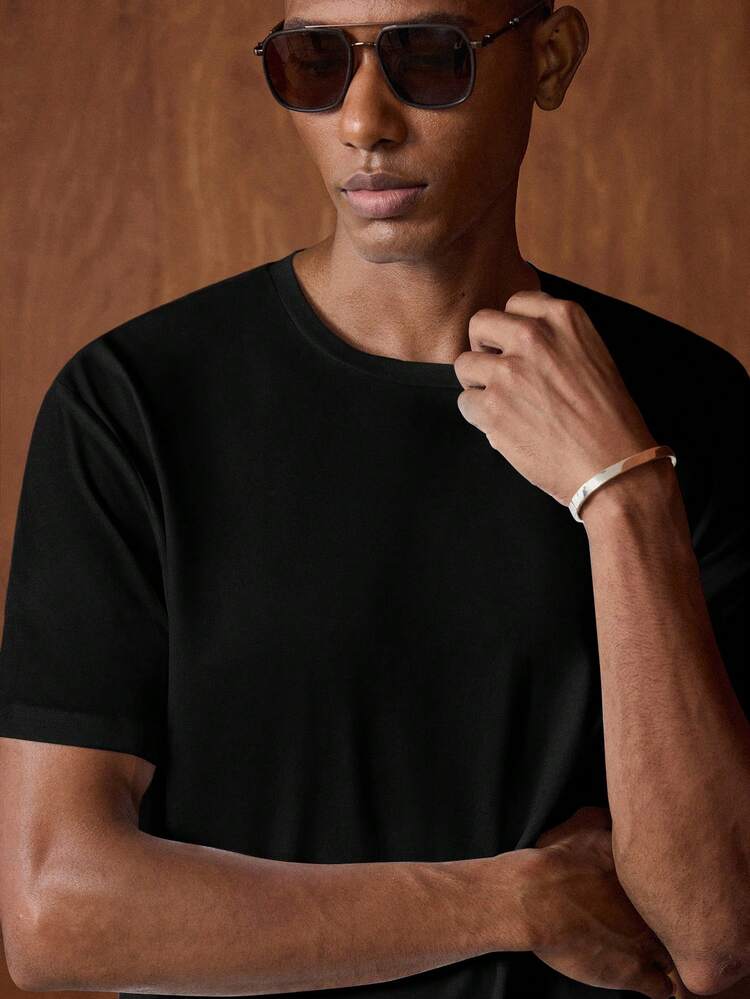 Men's Solid Color Minimalist Casual Crew Neck Short Sleeve T-Shirt Set Black Men T Shirts Pack Plain Tees Men's T-Shirts Black T-Shirts