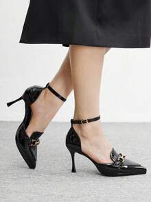 CUCCOO BIZCHIC Women's Pointed Toe Buckle Design Elegant Fashion High Heel Pumps - Black - View 4