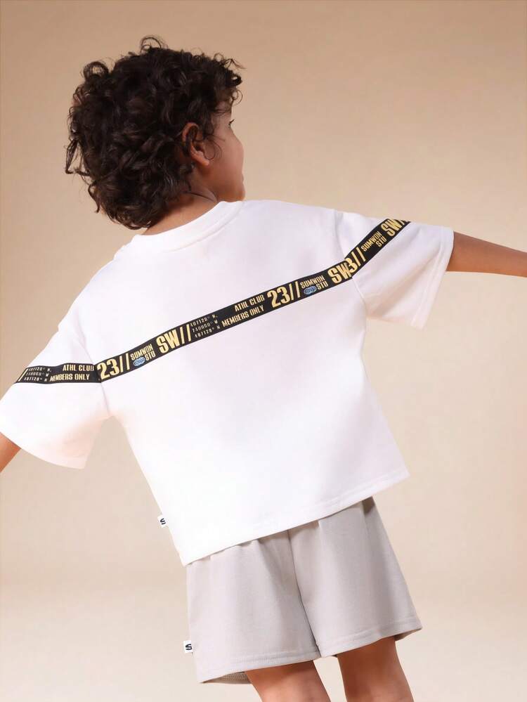 Graphic Tee And Shorts Set With Text