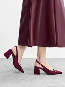 CUCCOO BIZCHIC Women's Burgundy Thick Heel Pumps, Classic Minimalistic Design, Suitable For Commuting, Dating, Party, Holiday, Wedding For Christmas Valentine's Day Spring Shoes - Rose burgundy - View 4