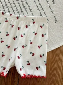 LMoss Kids 4件套女婴可爱碎花荷叶边圆领短袖短裤休闲舒适修身睡衣套装，夏季，樱桃图案婴儿服装，女婴睡衣套装 - 彩色 - 查看 5