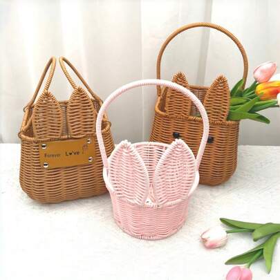Zazumi 1PC Large Hand Woven Rattan Flower Basket With Handles Natural Style For Fresh Dried Artificial Floral Arrangement Home Decor Wedding Housewarming Gift Rustic Decor Piece