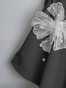 SHEIN Tall CURVE 大码女式夏季水钻装饰圆领T恤 - 灰色 - 查看 4