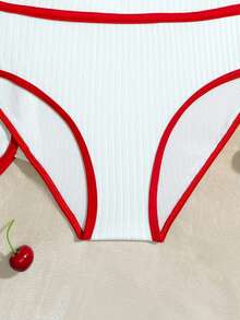 樱桃印花特殊面料少女泳装套装 - 紅白色 - 查看 6