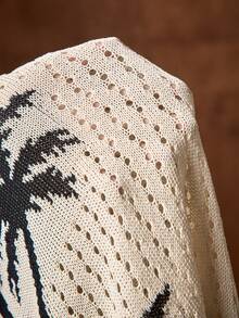 AKNOTIC Business Casual Men's Palm Tree Print Short Sleeve Polo Knit Top, Vacation Wear - Apricot - View 8