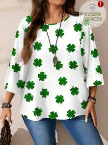 Mellowie Áo kiểu nữ cỡ lớn in hình cỏ bốn lá ngày lễ Thánh Patrick, dáng rộng, cổ tròn, tay lỡ 3/4, thích hợp cho mùa xuân/hè. - Nhiều màu - Xem 6