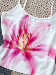 少女白色针织休闲简约印花修身吊带背心，适合春夏穿着，休闲百搭，可打造个性造型，日常穿着。 - 白色 - 查看 3