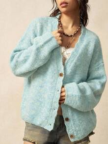 Bohemela Áo khoác cardigan dệt kim dáng rộng, phong cách vintage thường ngày, thích hợp cho mùa Thu/Đông. - Màu xanh nhạt - Xem 7