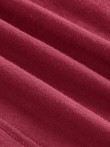 SHEIN EZwear 女士针织酒红色撞色滚边字母印花运动抹胸上衣 - 酒紅色 - 查看 4