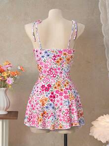 Swim Mod 2022春夏女士沙滩连衣裙，连体泳衣，可调节抽绳，蝴蝶结肩带，吊带抹胸连衣裙，粉色、浅粉色、橙色、浅蓝色，适合夏季度假、海滩、泳池、日常穿着 - 彩色 - 查看 7