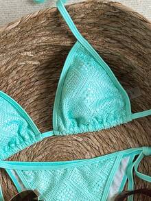 Swim Mod 女士纹理两件式比基尼套装，休闲度假风 - 綠色 - 查看 6