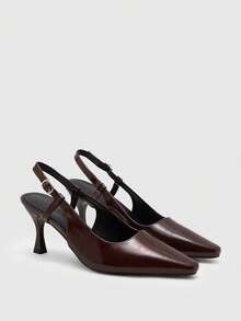 CUCCOO BIZCHIC Giày sandal nữ mũi nhọn gót nhọn bằng da PU, thiết kế tối giản thời trang, thoải mái cho sử dụng hàng ngày, dự tiệc và các sự kiện. - màu nâu - Xem 4