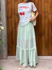 MainGRL Chân váy dệt màu xanh lá cây thường ngày dành cho nữ - Màu xanh Bạc hà - Xem 5