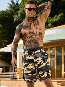 Zalmeno 男士迷彩印花斜插口袋抽绳腰休闲度假沙滩短裤 - 彩色 - 查看 4