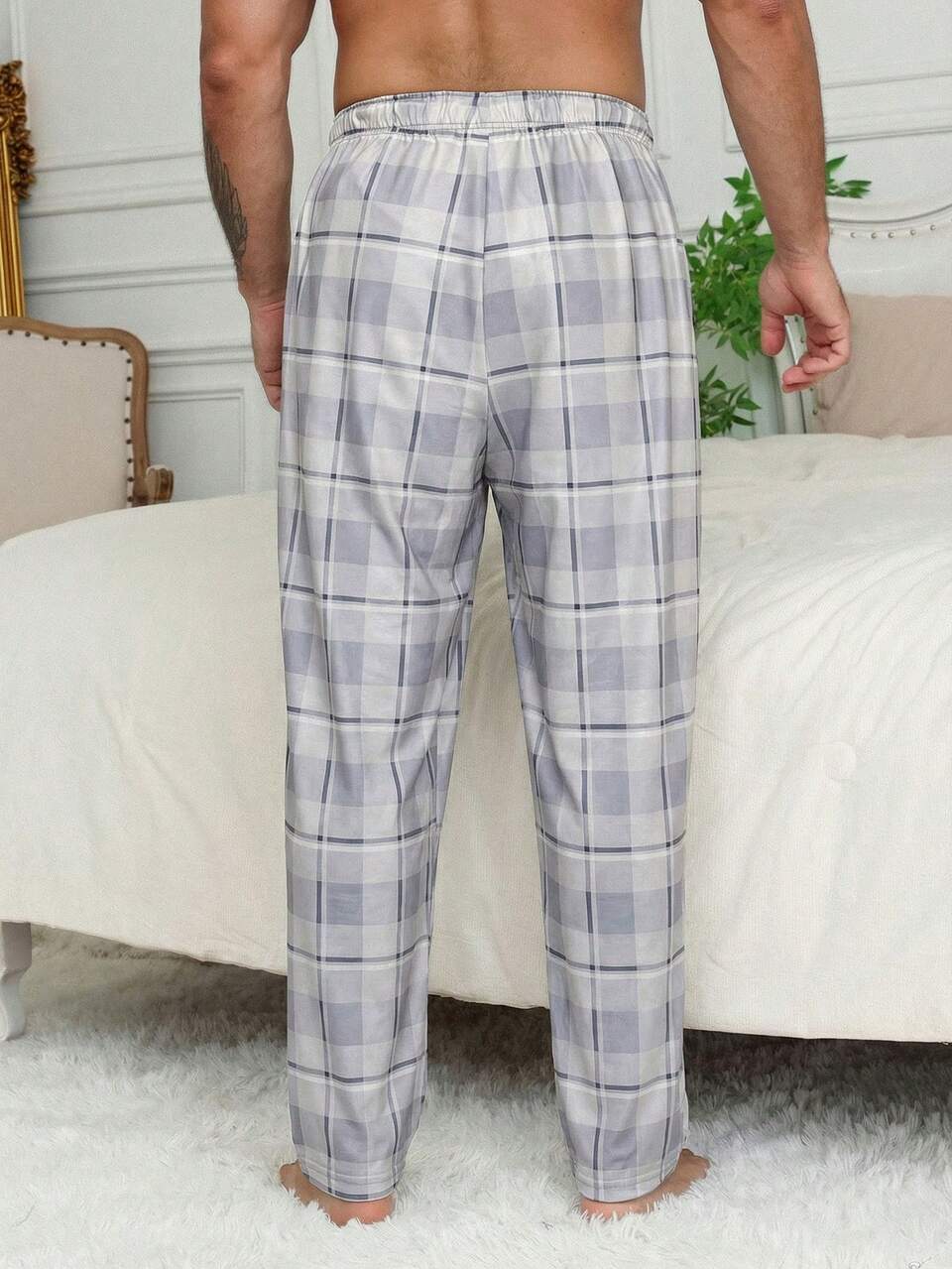 Men's Plaid Elastic Waist Lounge Pants, Spring/Summer