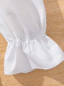 Sparklyn 青少女對比色斜紋蓬袖連衣裙 - 米色 - 查看 6