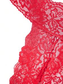 WENEZON 男士蕾丝蝴蝶结装饰三角裤，性感无裆内裤，舒适透气贴身内衣 - 紅色 - 查看 6