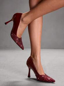 CUCCOO SZL Women's Pointed Toe Stiletto High Heel Black Lace Mesh Breathable Hollow-Out Sexy Elegant Lady High Heel Pumps With Ankle Strap, Versatile For Daily, Party, Gathering Valentine's Day - Gretel burgundy - View 5