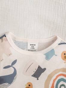 Baby Boy Cute Cartoon Pattern Knit Tight Long Sleeve Pajama Set, Casual - Multicolor - View 7