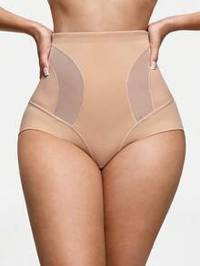 SHAPORA 1pc Women's Solid Color High Waist Shaping Briefs - Apricot - View 4