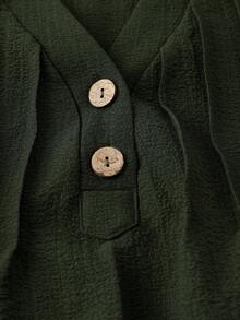 SHEIN LUNE CURVE Plus Size Casual V-Neck Partial Placket Ruffle Trim Blouse - Army Green - View 3