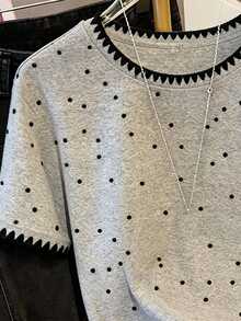 Resyla Polka Dot Print Fashion Shell Embroidery Simple Women Regular Short Sleeve Round Neck T-Shirt, Gift For Friends