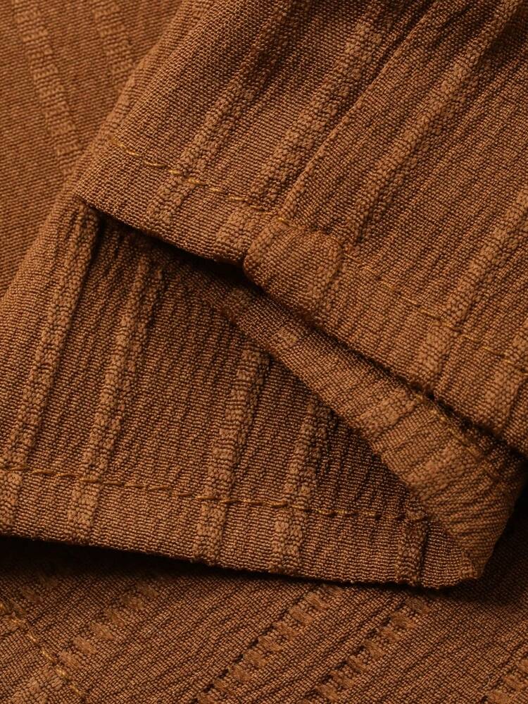 Men's Brown Short Sleeve Shirt And Shorts Set, Summer