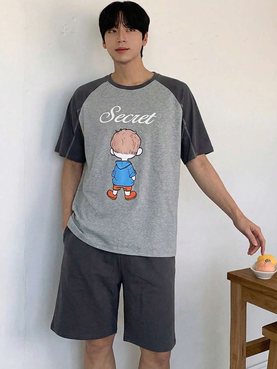 Men's Letter Print Raglan Sleeve T-Shirt And Loungewear Set, Summer