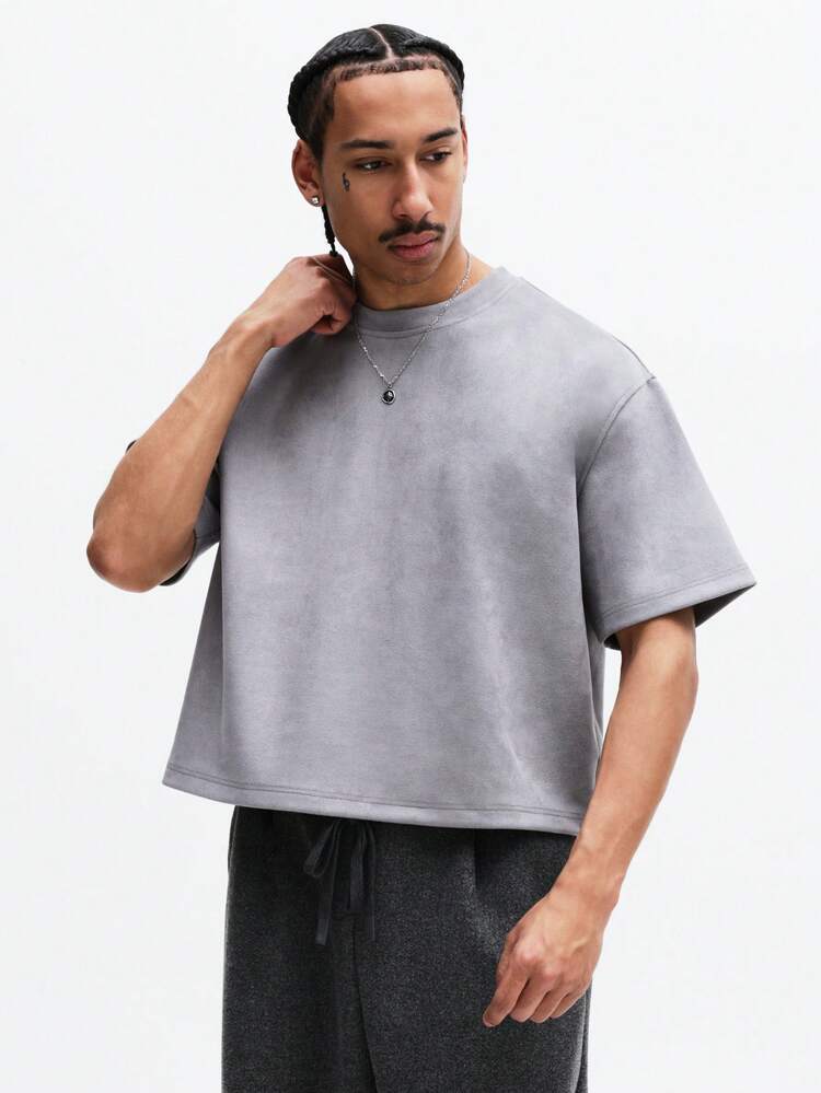 SUMWON Men's Boxy Fit Crew Neck Short Sleeve T-Shirt Jersey Basic Casual Everyday Wear Solid Color Relaxed Summer Top