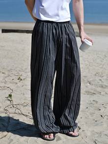 DAZY 男士黑色字母刺绣纹理面料长裤，春夏款 - 黑色 - 查看 5