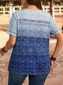 EMERY ROSE Plus Size Gradient Print Short Sleeve Casual T-Shirt - Blue - View 2