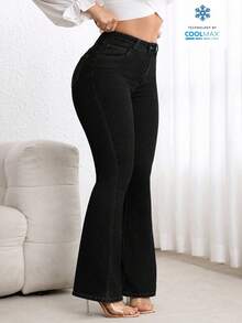Flexra Celana Jeans Hitam Ukuran Besar Pinggang Tinggi Slim Fit Model Flare Leg - Hitam - View 4