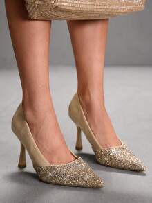 CUCCOO SZL Women Shoes Pointed Stiletto Apricot Shine Gretel Women High Heels Shoes Simple Fashionable Sexy Gorgeous Party Banquet Women High Heels Valentine's Day - Gretel apricot - View 3